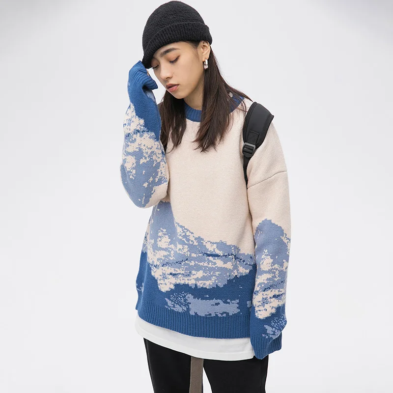 Abfer Winter Knitted Oversized Pullover Sweater Long Sleeve Mountain Sweater Tops Korean Fashion 2021 Vintage Jumper Female Y2K