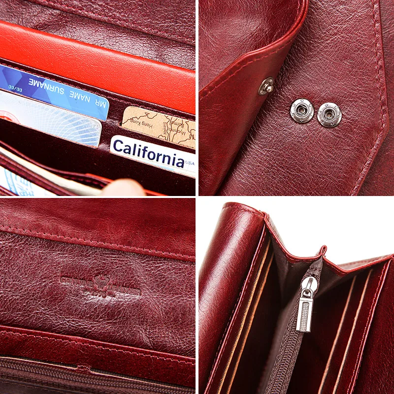 GZCZ Rfid Fashion Women Clutch Leather Wallets Long Style Multi-Functional Coin Purse Portomonee Clamp For Phone Handy Passport