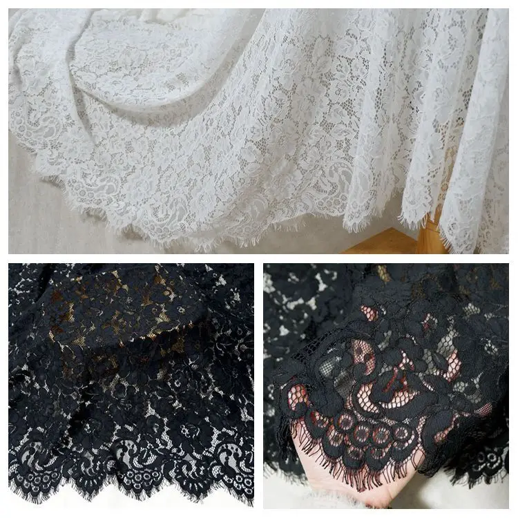 Length 3 meters wide high-end hollow flowers brocade cotton eyelash lace fabric DIY wedding dress skirt accessories