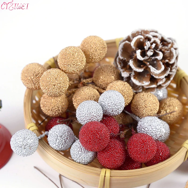 Artificial Foam Stamen Fruit Berry Gold Silver Red cherry pearlescent stamen wedding Christmas decor DIY gift box Wreaths