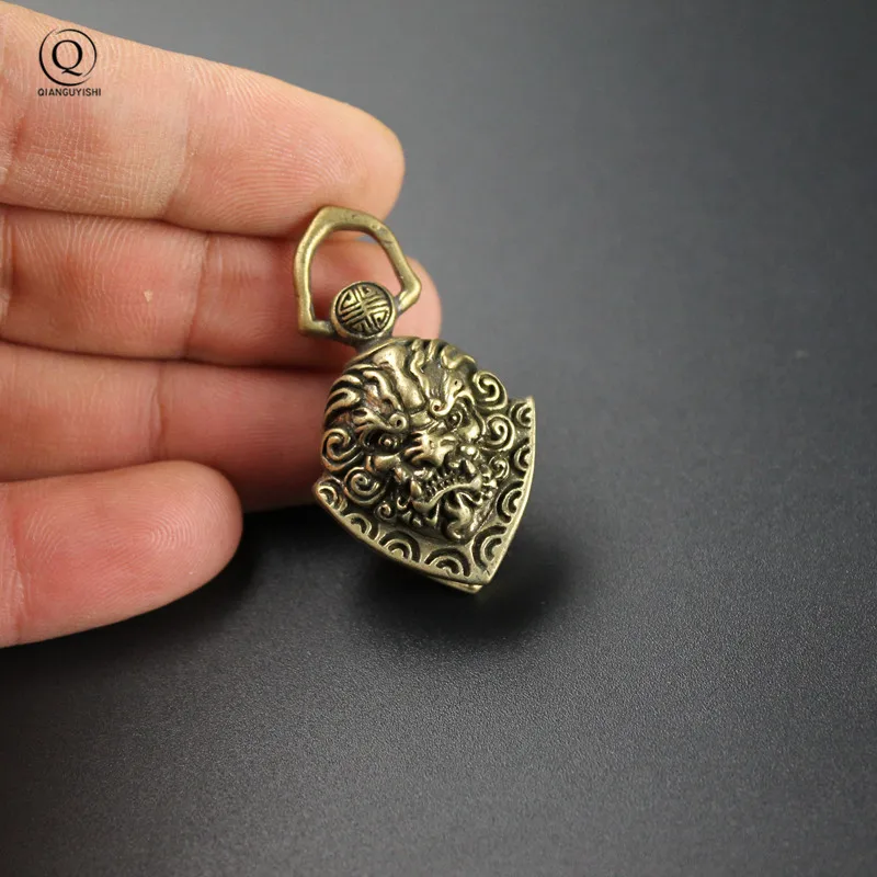 Chinese Style Exorcism Bell Pendants Brass Lion Face Men Car Keychains Charm Women Bag Hanging Jewelry Christmas Tree Decoration
