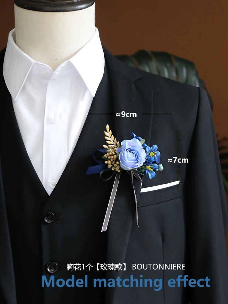 GT ผ้าไหม Corsages สีฟ้า Boutonnieres งานแต่งงานตกแต่งแต่งงาน Rose นาฬิกาข้อมือ Corsage Pin Boutonniere ดอกไม้สำหรับผู้เข้าพัก