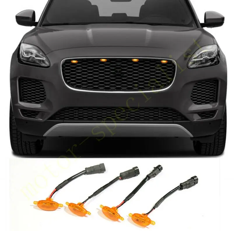 

4pcs LED Car Front Grille LED Amber Light Raptor Style Light Kit Decor W/ Wire Speed For Jaguar F-Type 2014-2021