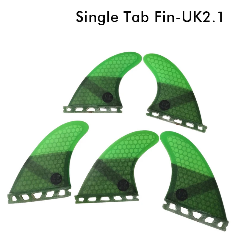 

Single Table Fin Surfboard Fins, Fiberglass Honeycomb, Tri-Quad Fins, Thruster 5 Fin Set for Surfing, UK2.1, Green Color