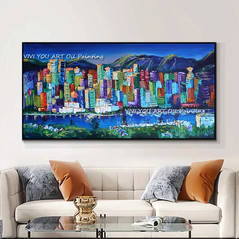 

The Peaceful City Night View Wall Art Canvas Creative Handpainted Cuadro Modern Abstract Painting Wall Picture for Home Decor