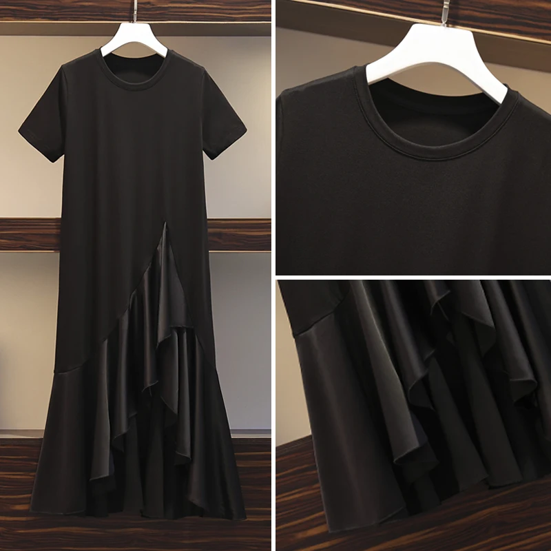 Plus Size Kleid Sommerkleider für Frauen Retro asymmetrische T-Shirt Damen Party kleider Mermarid schwarz Robe Kleid ke1371