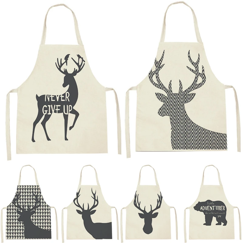 Deer Polar Bear Parent-child Kitchen Apron Nordic Animal Printed Sleeveless Aprons For Men Home Cleaning Tools Pinafores Tablier