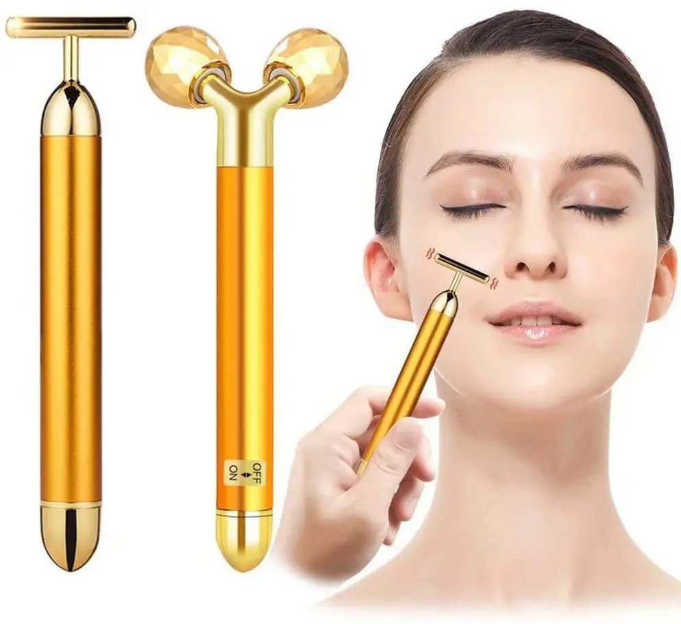 Multi-function Beauty Care Device 24k Facial Massage Stick Roller 3D Golden Energy Bar Vibrating Massager for Beauty Tool