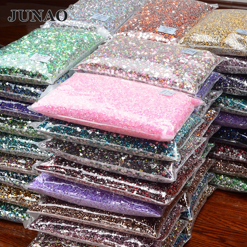 

JUNAO 2 мм-6 мм, высококачественное желе AB, цвет, большая упаковка, плоская задняя часть, смоляные стразы, не горячая фиксация, круглые хрустальные камни для одежды
