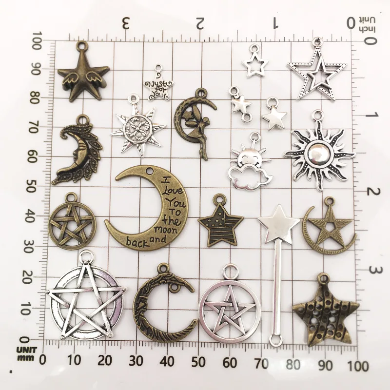 Vintage Mixed 20pcs/lot Crescent Sun Star Sky Metal Charms Pendants DIY Neacklace Bracelet Charms Jewelry Making Accessaries