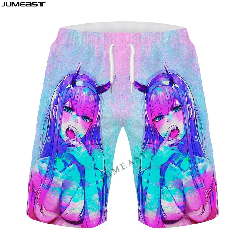 Jumeast homem mulher querida no franxx zero dois de grandes dimensões streetwear board shorts verão praia casual calças curtas