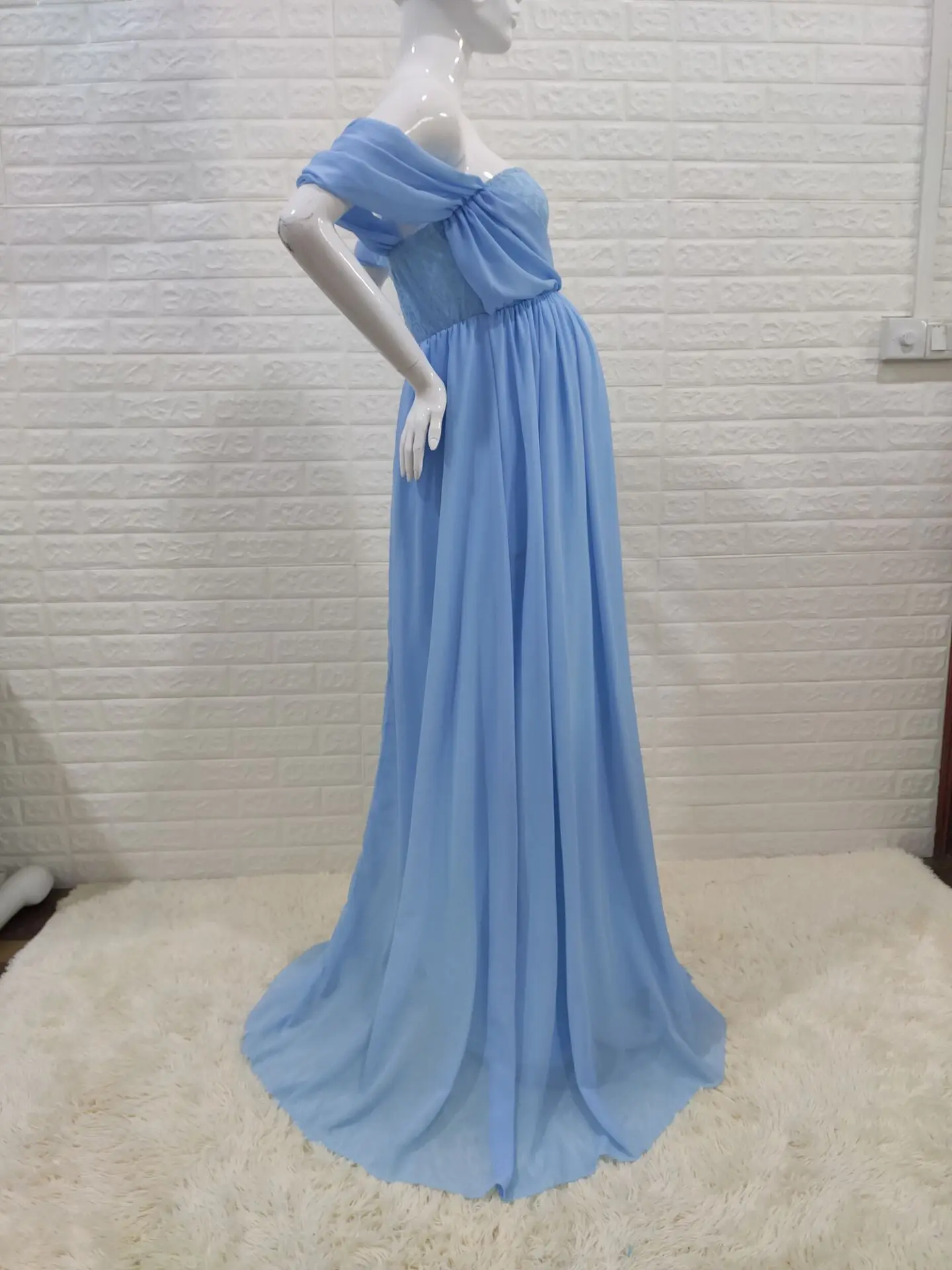 Gợi Cảm Bộ Đồ Áo Voan Phối Ren Dài DressPregnancy Đầm Chụp Ảnh Chống Đỡ Đầm Maxi Áo Choàng Nữ Quần Áo