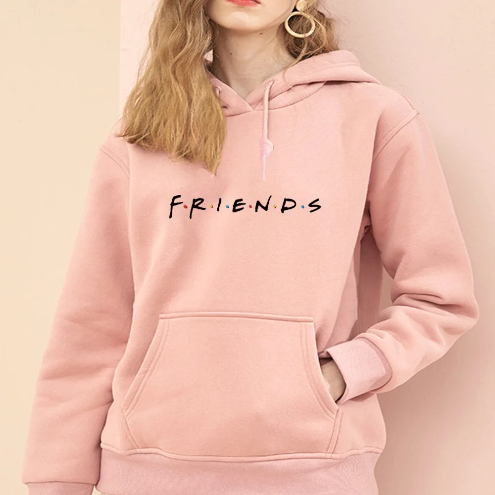 Hoodie Women\'s Harajuku Base Loose Large Pocket Long Sleeve Hooded Pullover Friends Graphic Print Fashion Sports Pullover Tops