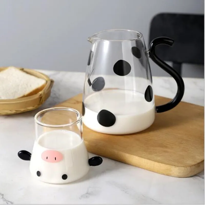 Clear Heat-Resistant Glass Jug, Cartoon Cow, Bedside Water Carafe, Glass Set, Water Pitcher, Cup, Tumbler, Coffee Pot, Kettle