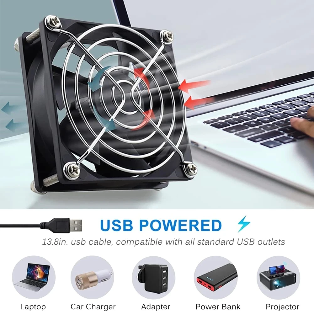 USB Fan 80x80x25mm DC 5V 80mm 8025 Brushless Computer Case Cooling Fan with Metal Grill