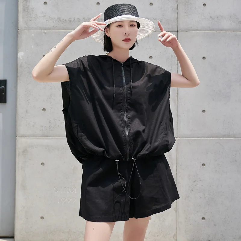 Ladies Short Sleeve T-Shirt Hoodie Summer New Classic Black Personality Fashion Street Trend Loose Large Size Hoodie Half Sleeve
