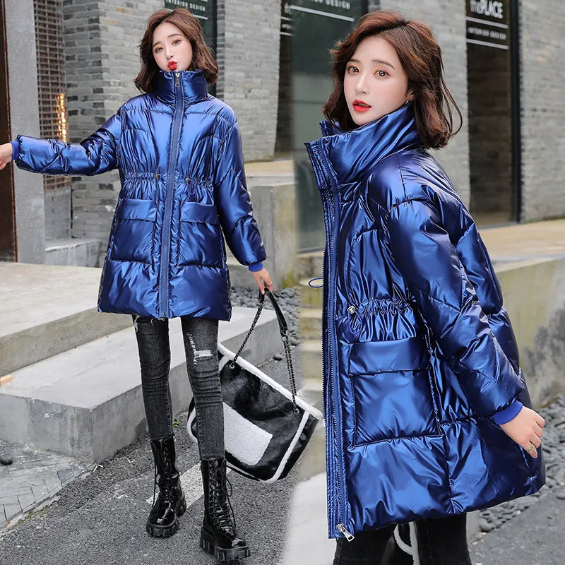 Nice Parkas Women Zipper Pockets Korean Style Ladies Puffer Coat Stand Collar Thick Winter Jackets for Female Cotton Padded Coat