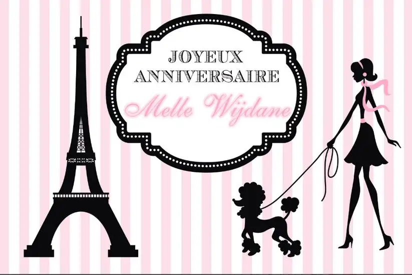 Custom French Paris Eiffel Tower Parisian Striped Girl Birthday background   Computer print party backdrop