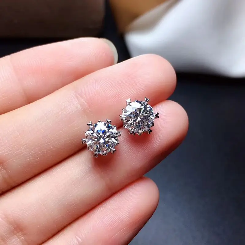 

snowflake style shinning moissanite stud earrings 925 sterling silver earrings round gem shinny better than diamond party gift