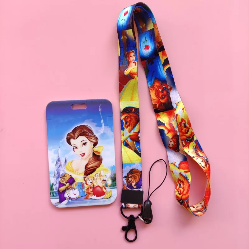 Disney Beauty and the Beast Name Card Covers ID Card Holder Students Bus Card Case Lanyard Visit Door Identity Badge