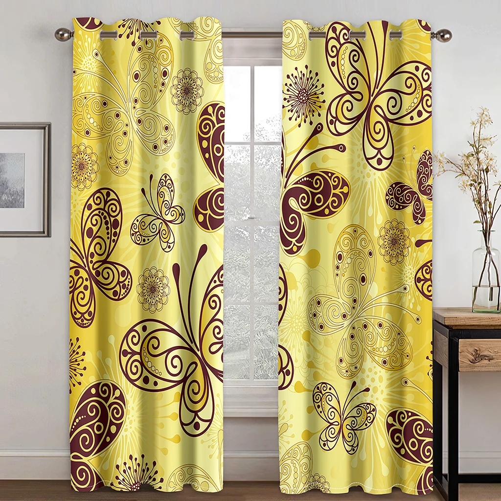 Bedroom Darkening Blackout Curtain Kitchen Curtain Living Room Window Curtain Boho Floral Drapes (2Panels) カーテン Cotinas De Sala