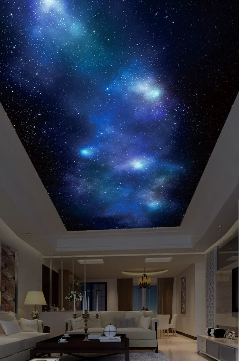 

Custom ceilings 3d murals wallpaper for living room blue sky stars ceilings