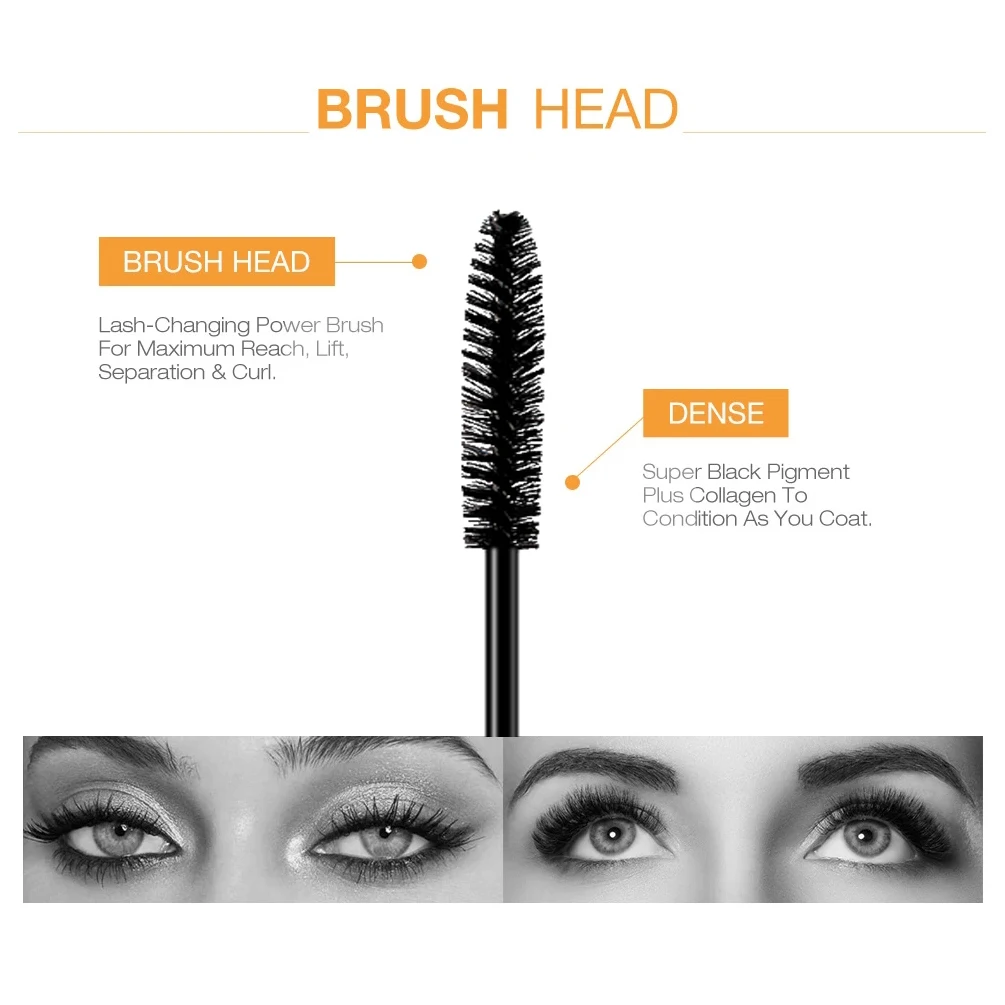 2pcs/set Black Mascara Beauty Makeup 4D Curling Lash Eyelash Extension Waterproof Liquid Volume Mascara Long-wearing Cosmetic