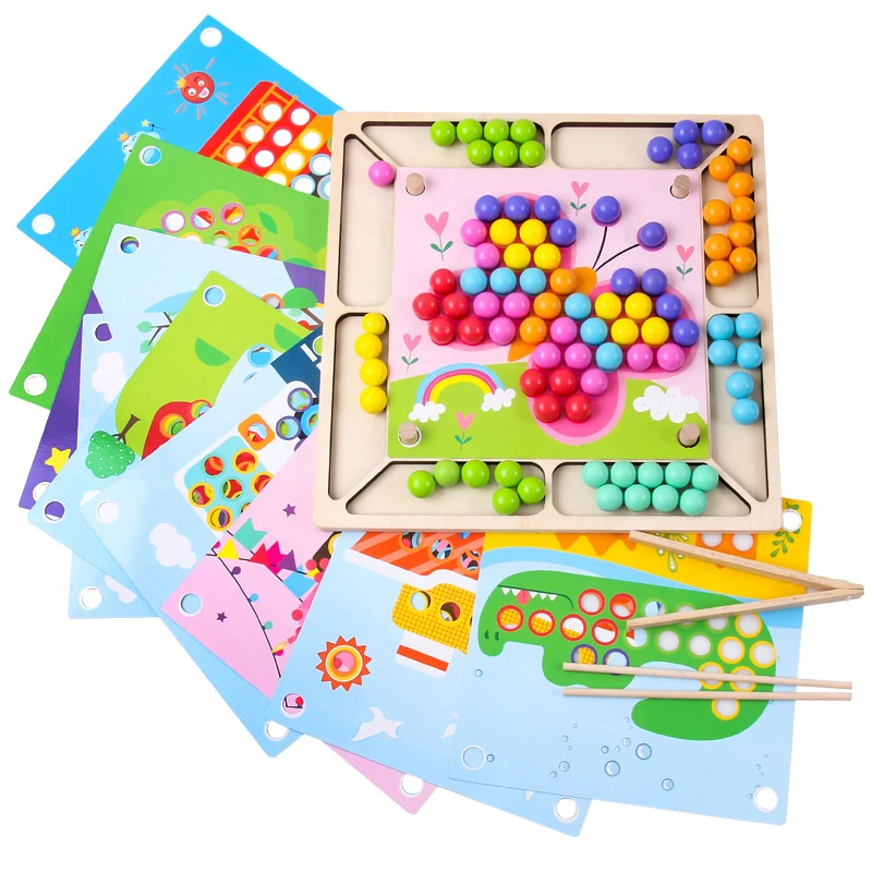 Montessori brinquedo de madeira para crianças, treinamento de movimento manual, Clip Bead, Cognição de cores, Clip, brinquedos, presente, quente, 10 estilos