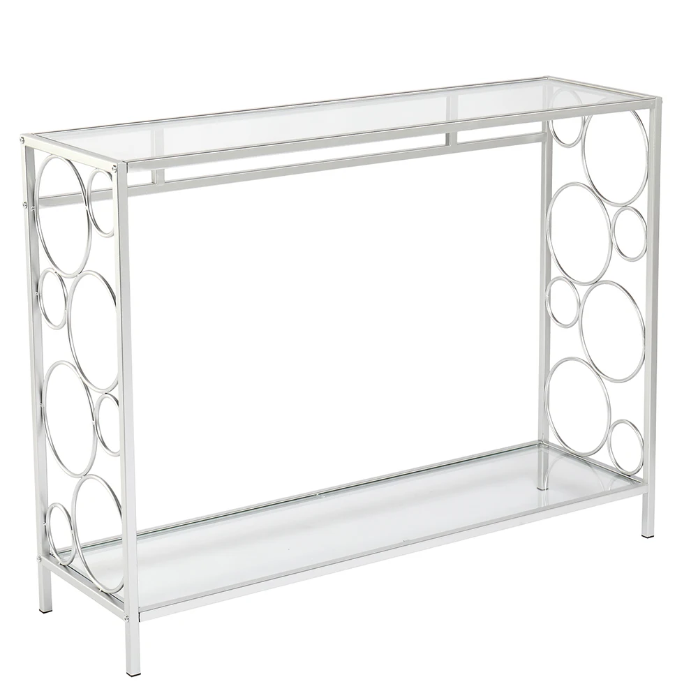 Toughened Glass Panel Console Table Side/Sofa Table 2 Styles Simplistic Design Iron Feet Sprayed With Silver Paint[US-Stock]