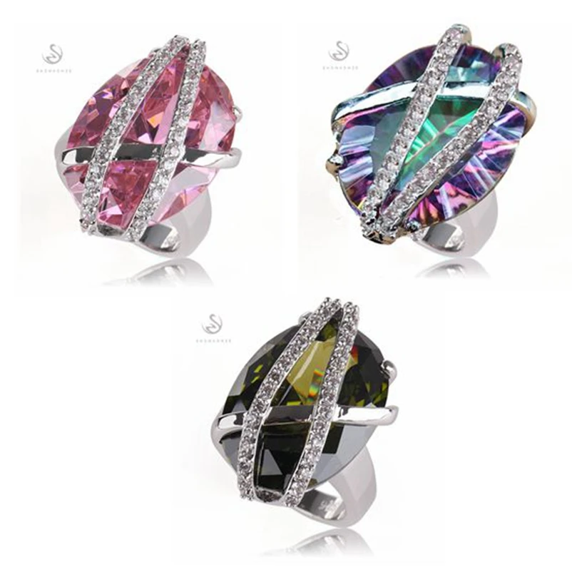 SHUNXUNZE charms Wedding rings Jewelry & Accessories for women Pink Rainbow Olive Cubic Zirconia Rhodium Plated R525 R528 R3312