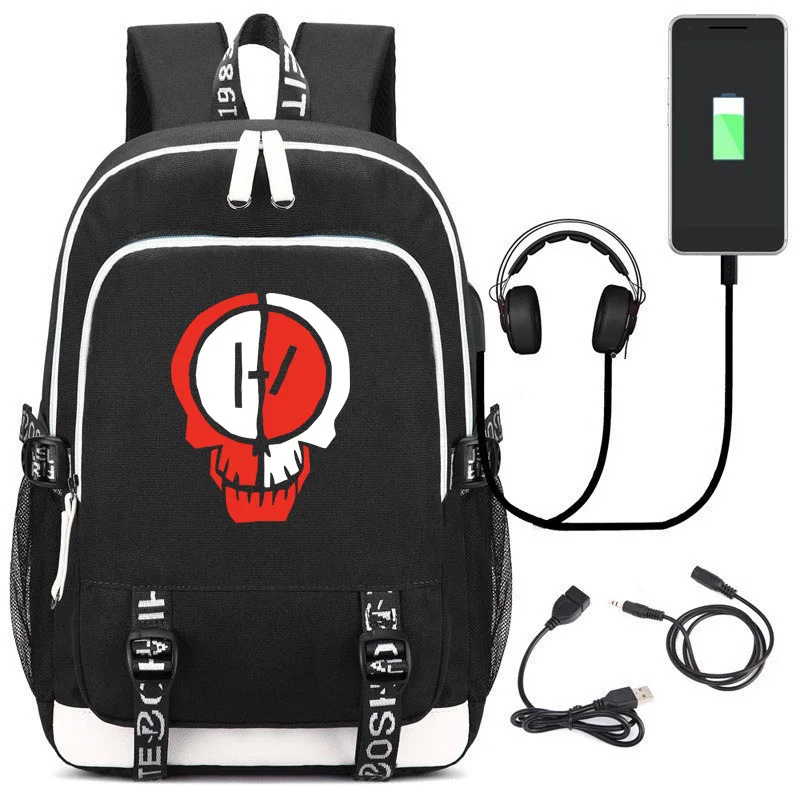 Twenty One Pilots Nylon Bookbag USB Charging Laptop Backpack Hip-pop Travel Bagpack Capacity School Bags for Teenage Rugzak