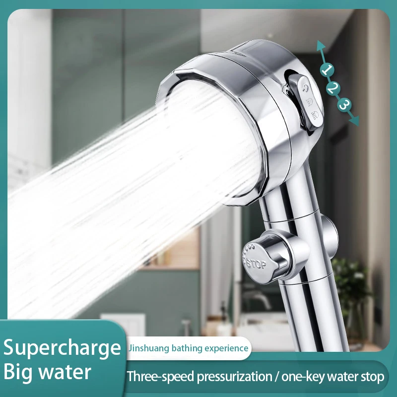 CXHIIA Shower Booster Water-Saving Bathroom Water Stop Adjustable Pressure Three-Speed Handheld SNozzle Set