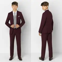 2020 Burgundy Boy Formal Suits Dinner Tuxedos Little Boy Groomsmen Kids Children For Wedding Party Prom Suit Formal Wear 2 pcs