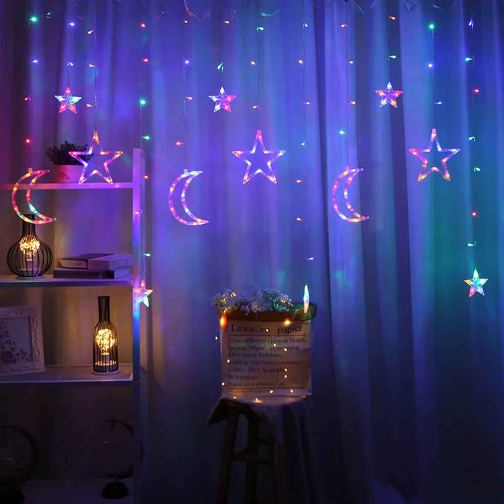 3.5M Icicle Star Moon LED String Light for Curtain Fairy Garland Lamp Christmas Holiday Wedding New Year Party Decoration