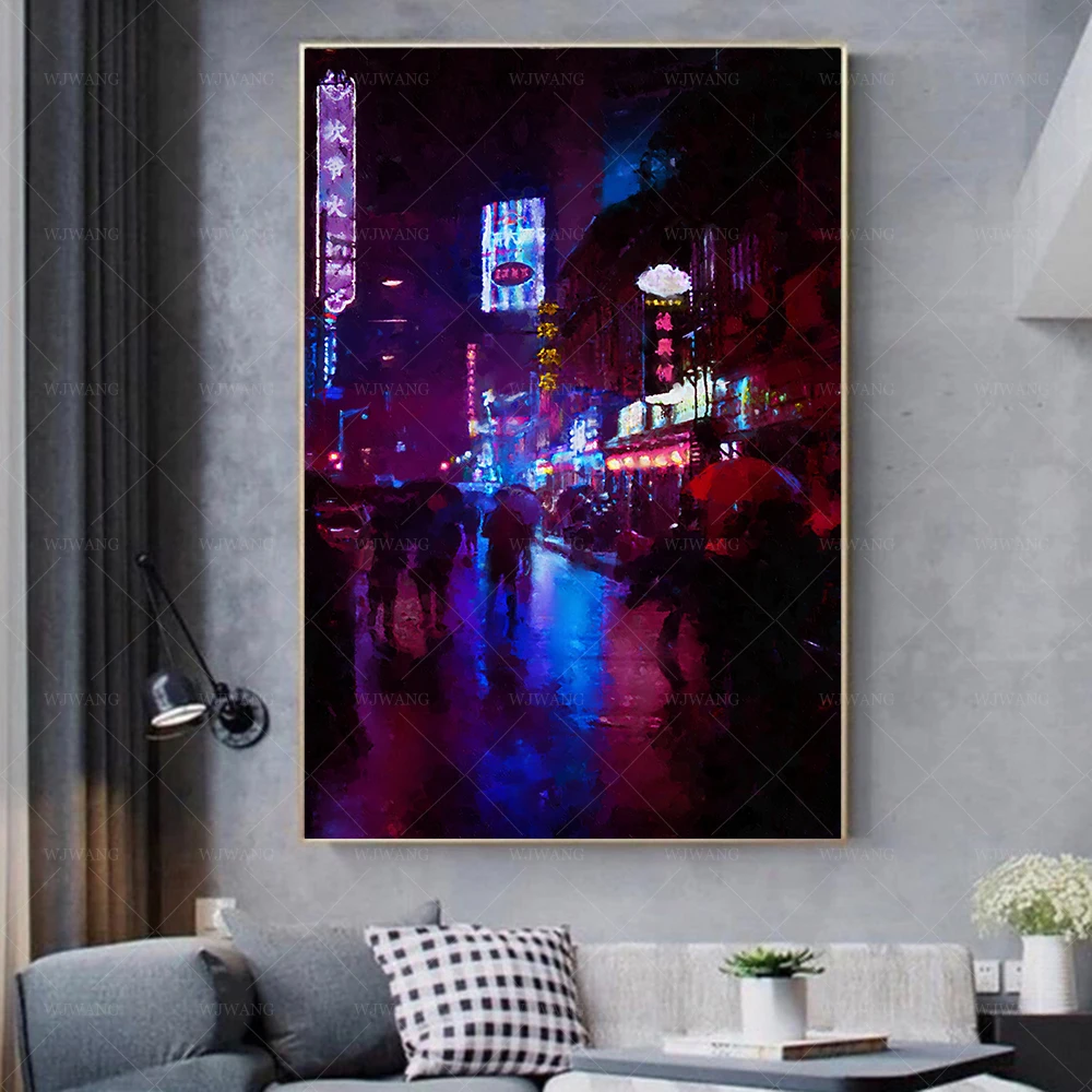 

Oil Painting Art Canvas Print Street Night Scene Posters Prints Canvas Painting Posters Pictures for Living Room Home Wall Decor