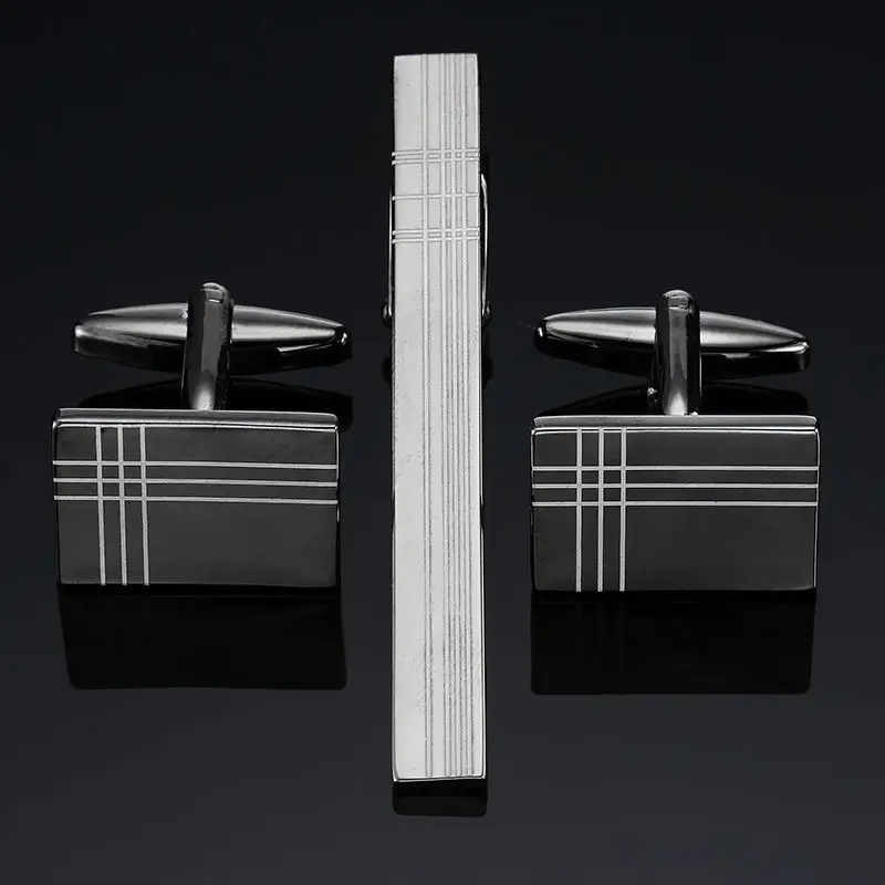 a set High quality brass enamel necktie clip cufflink suit men\'s business dress accessories French shirt cufflink tie clip set
