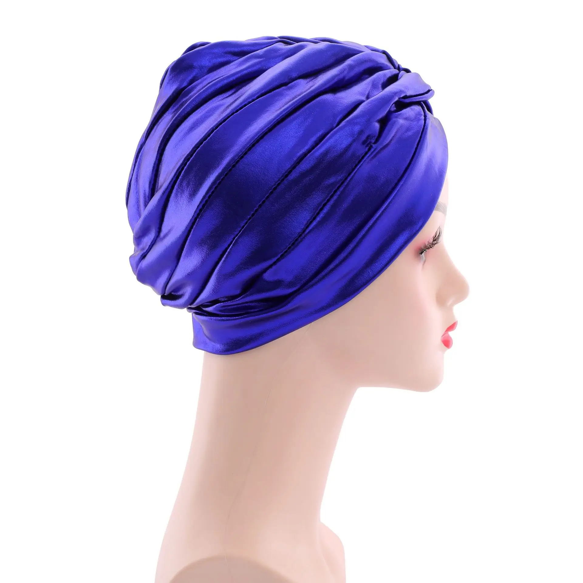 Тюрбан из блестящего волокна, мусульманская модель, однотонный цвет, Индия, африканская шляпа, женский аксессуар