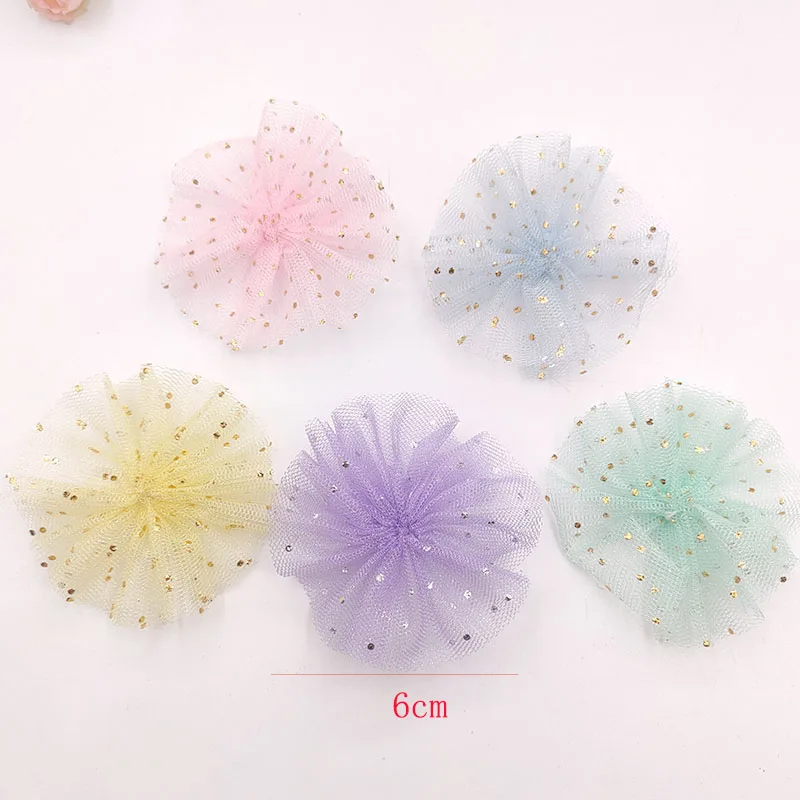 25Pcs 6CM Star Mesh Flower Applique For DIY Clothes Shoes Hat Headwear Clips Crafts Decor Patches