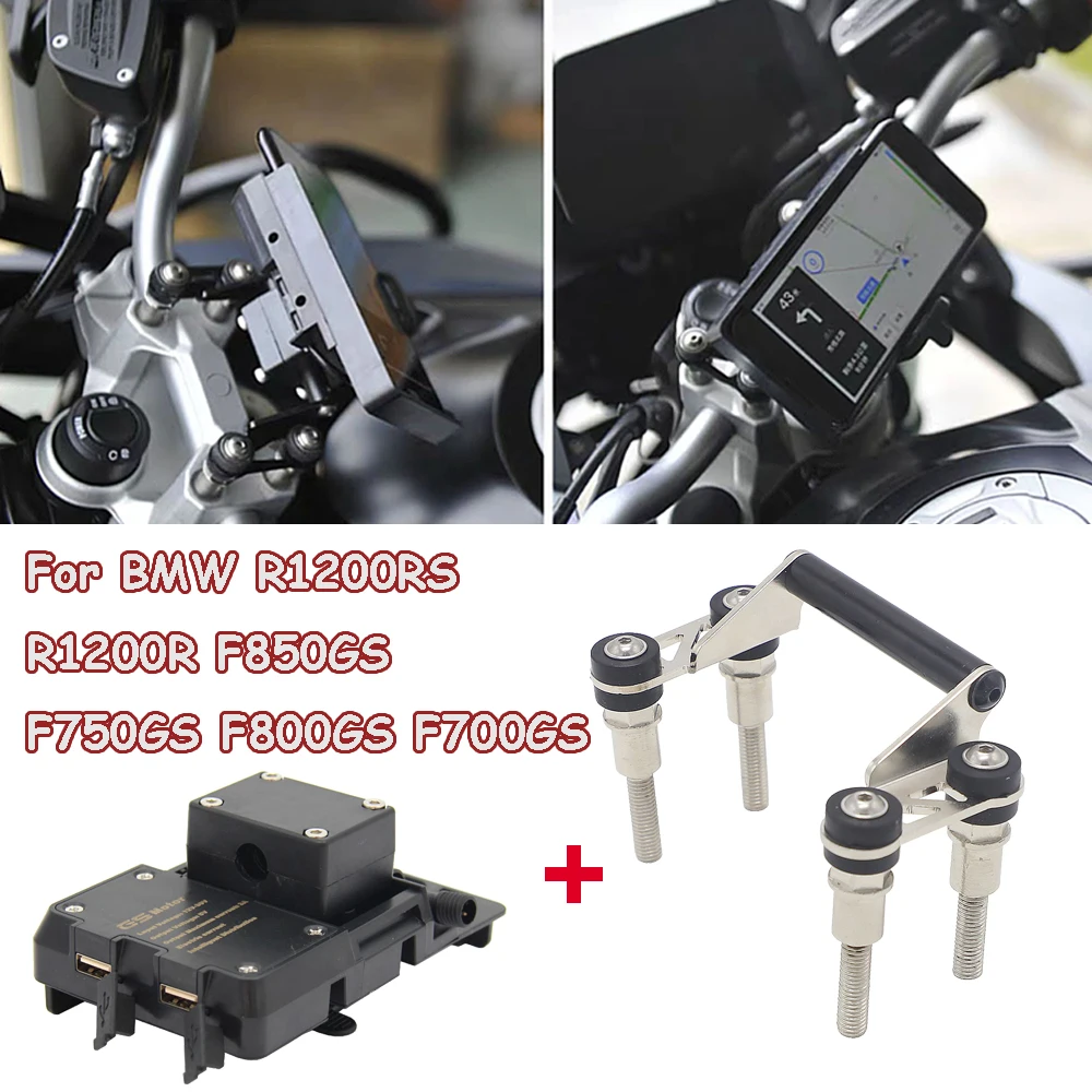 Suporte de navegação do telefone móvel, carregamento USB, guiador, 12mm, apto para BMW F750GS, F850GS, F800GS, F700GS, R1200RS, R1200R, 2018, 2021