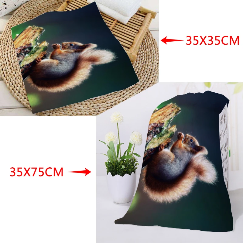 New Arrival Squirrel Towels Square rectangle Towels Printing Size 35x35cm 35x75cm Cotton Face Towel Fabric Custom logo