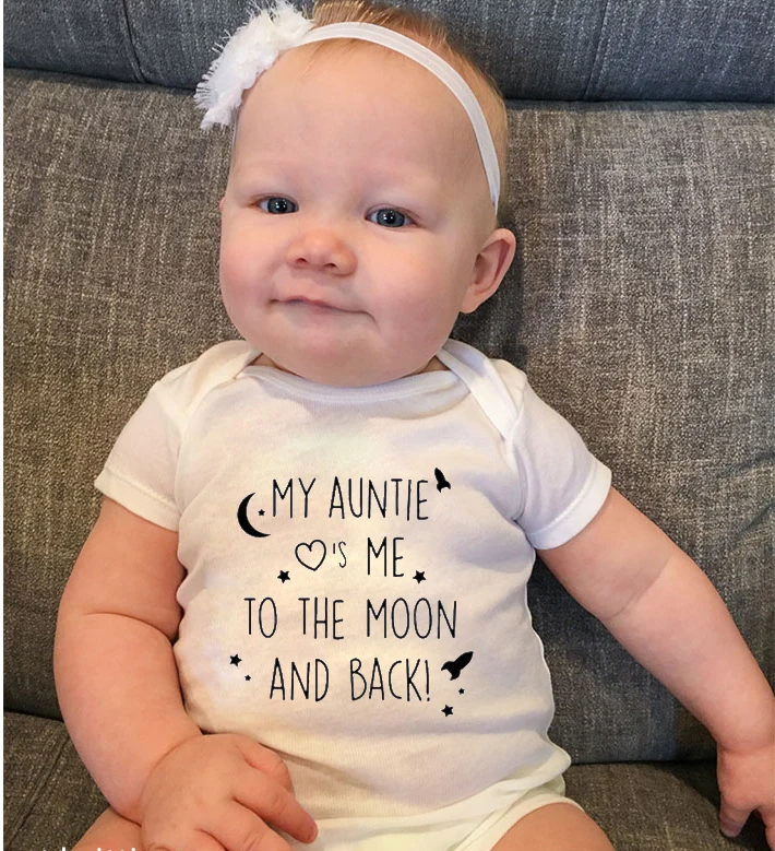 Newborn Cotton Romper My Auntie Loves Me To The Moon and Back Print Short Sleeve Infant Baby Boy Girl Funny Jumpsuit Clothes