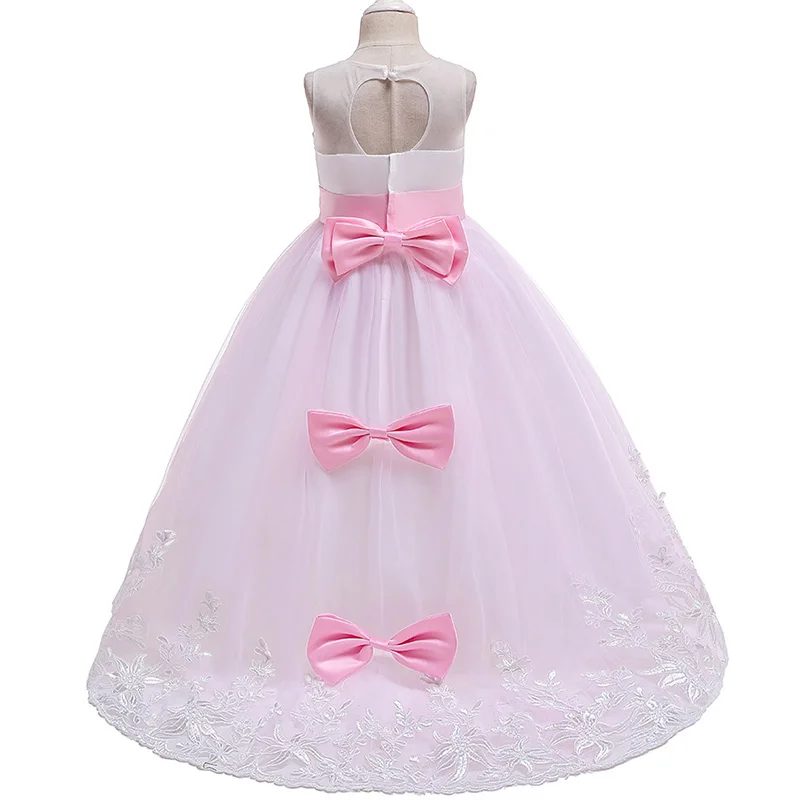 PLBBFZ Girls Christmas Dress White Pink Bridesmaid Kids Clothe Children Long Princess Party Wedding Evening Vestidos 10 12 Years