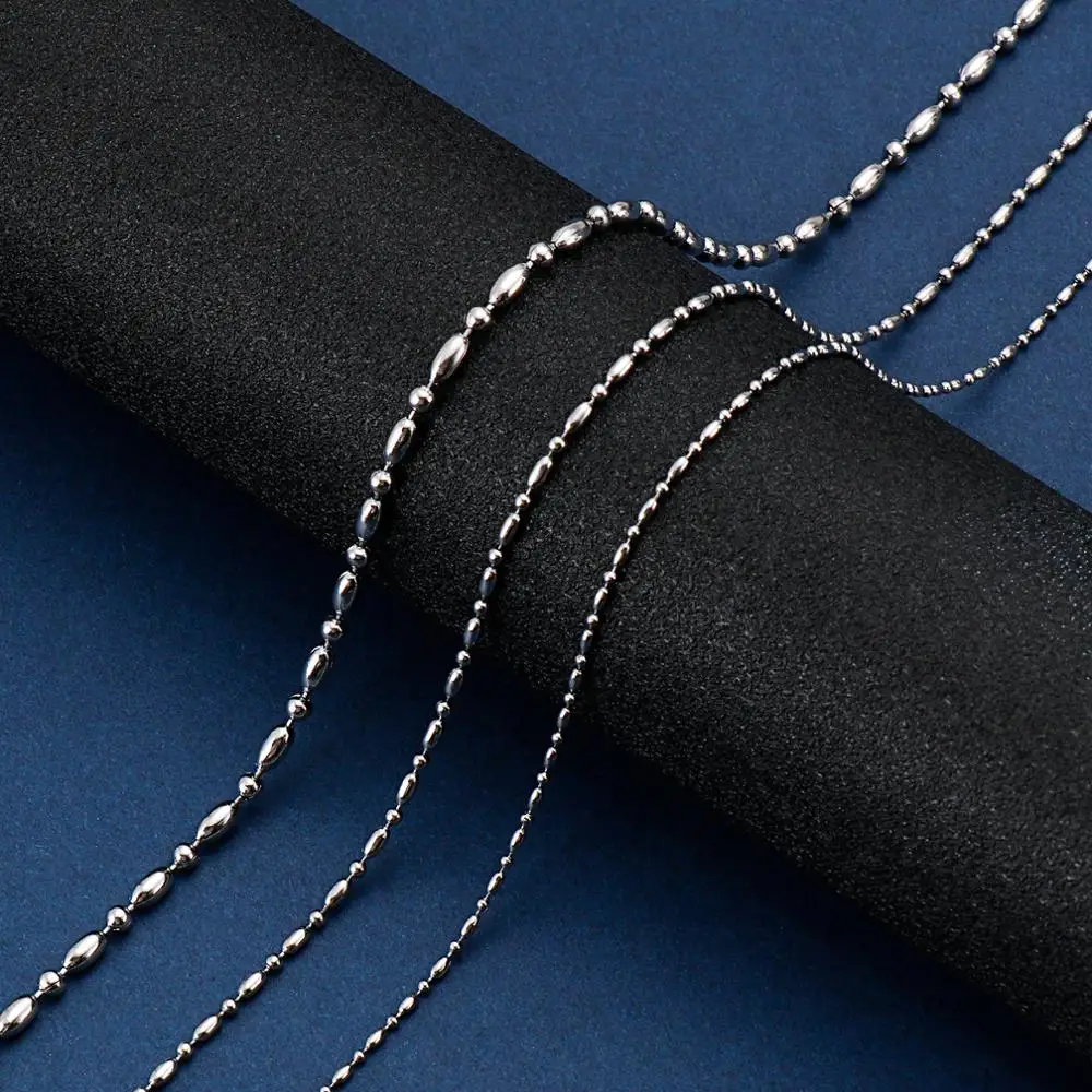 1.5/2/3mm Stainless Steel S Beads Chains Women Men Choker Long Necklace Summer Jewelry