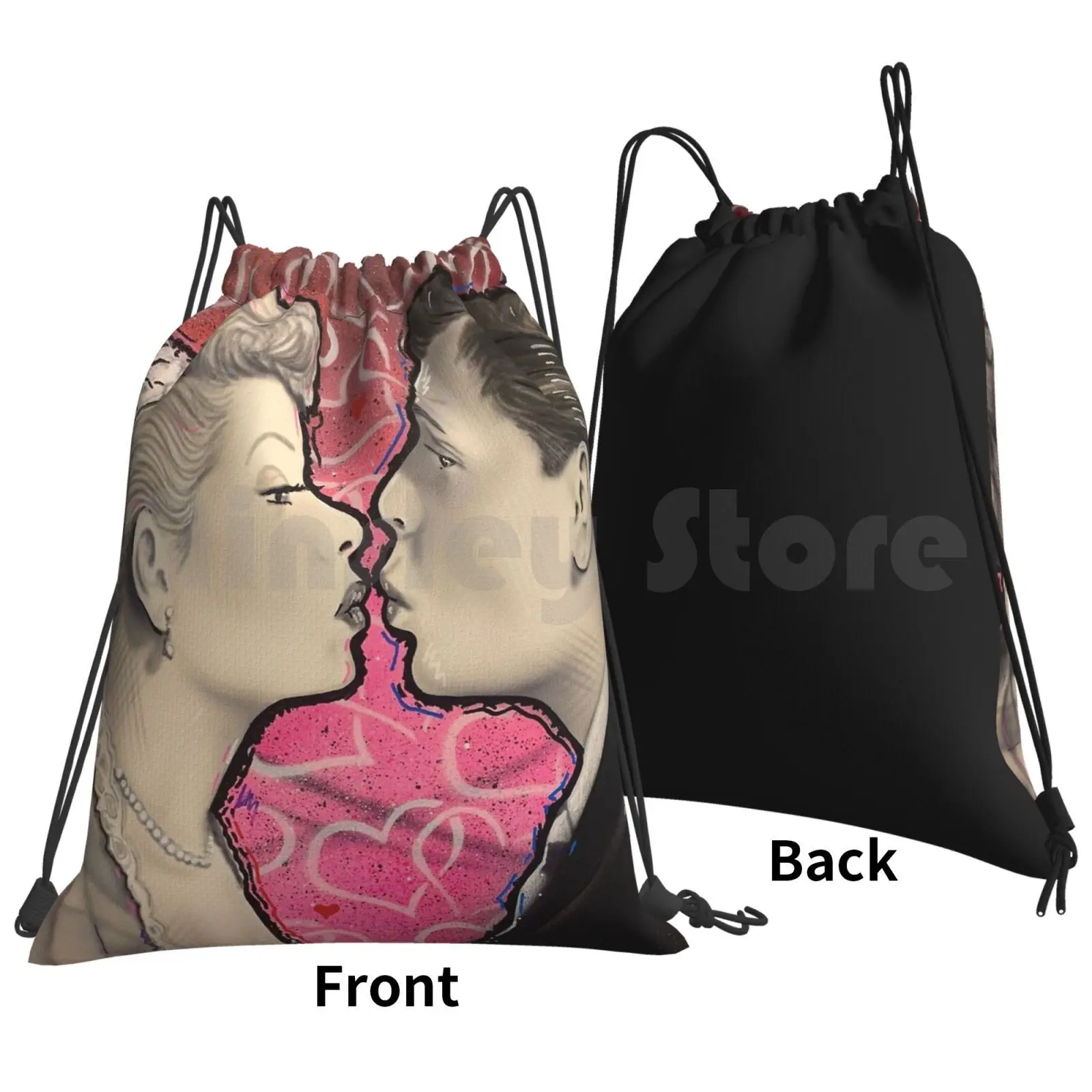 Lucy And Desi Graffiti Pop Art Backpack Drawstring Bags Gym Bag Waterproof Lucille Ball Desi Arnaz Classic Actors Comedy