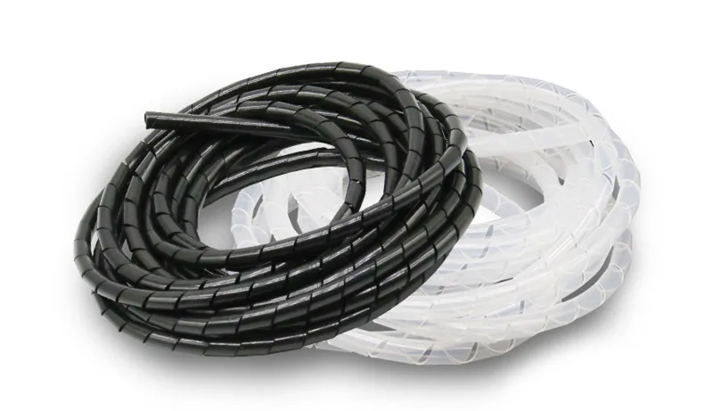 Spiral Tube PE Flexible Cord PC Home Cinema Cable Wire Organizer Wrap Management black White