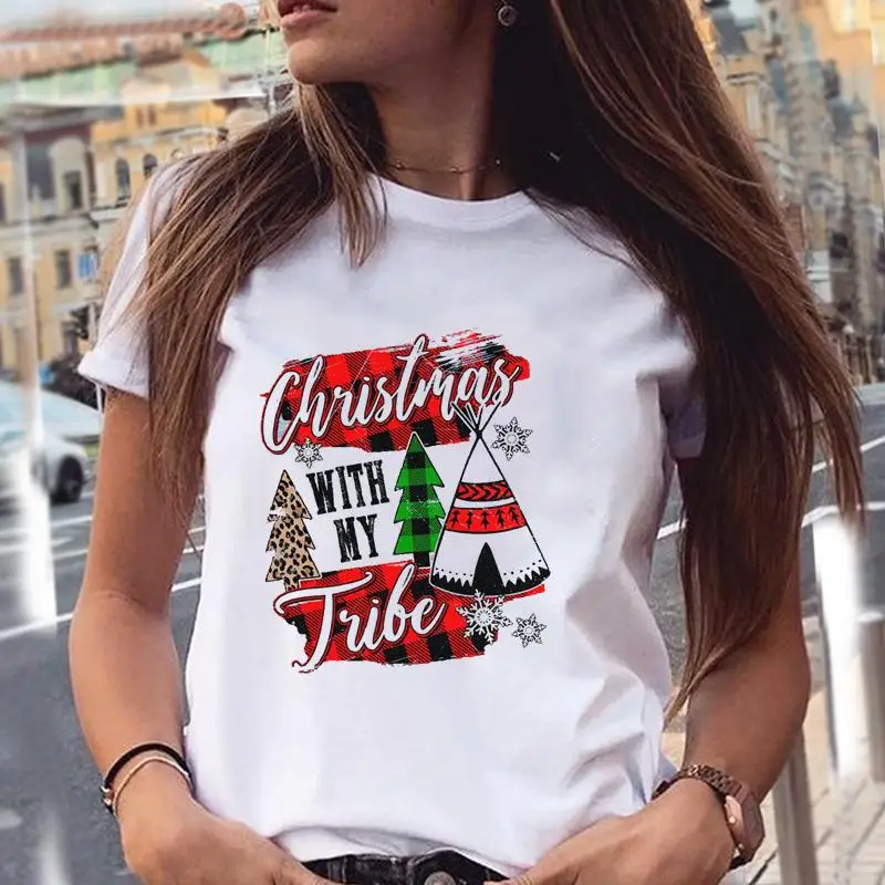 

Women T Top Holiday Trend Lovely Tree Cute Merry Christmas Print Cartoon Shirt Female Tshirt New Year T-Shirts Graphic Tee