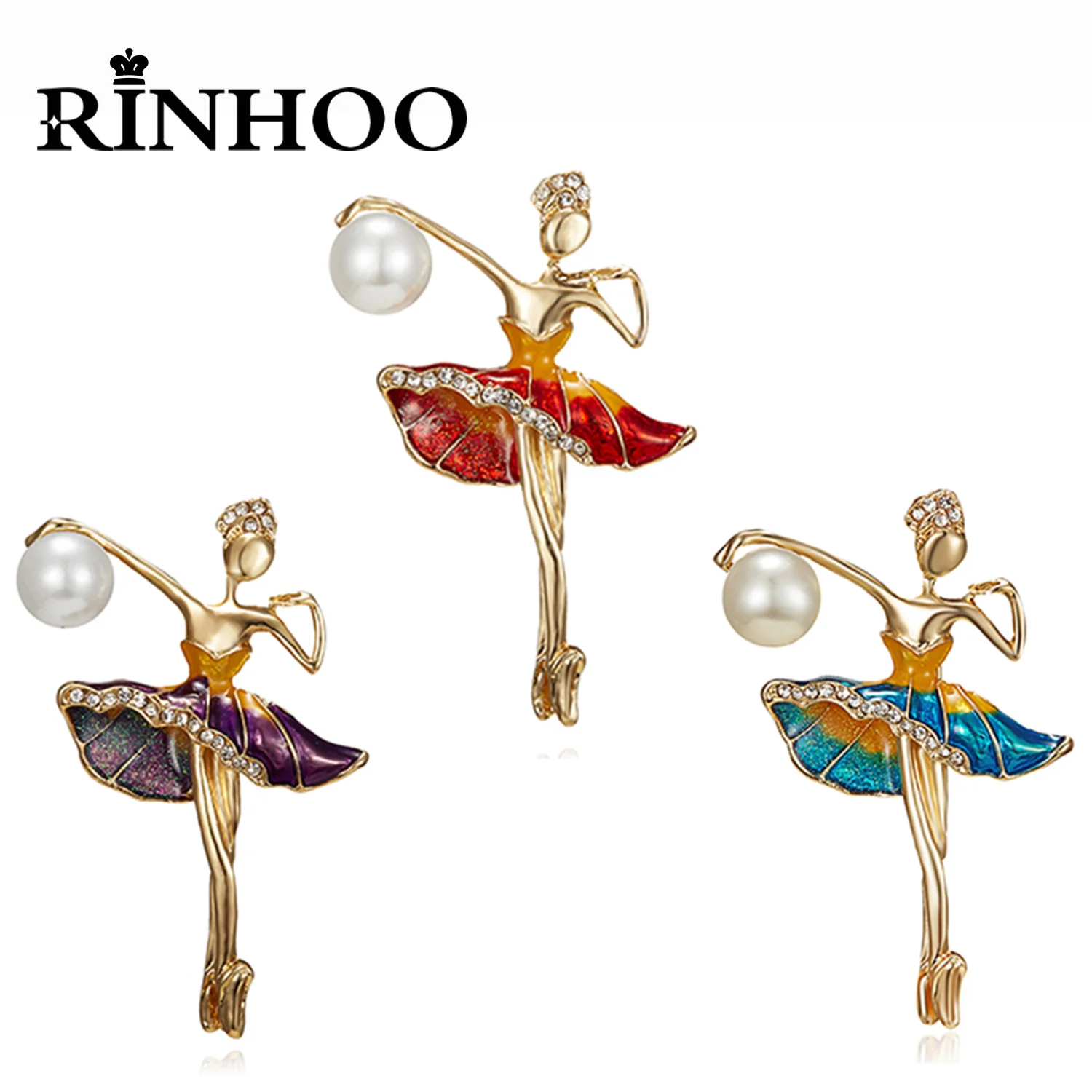 Rinhoo Dancing Gymnastics Girls Flower Dancer Figure Crystal Brooch for Women Cute Lapel Pin Beauty Lady Corsage Wedding Jewelry