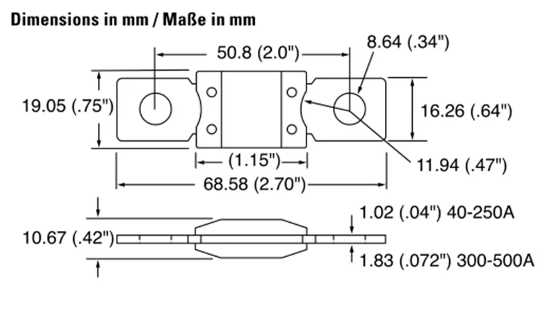 MEGA Auto-Sicherungshalter, 32 V, 30 A-500 A, 40 A, 60 A, 70 A, 80 A, 100 A, 125 A, 175 A, 225 A, 250 A, 400 A, HOCHSTROM-SICHERUNGSHALTER – Detail 5