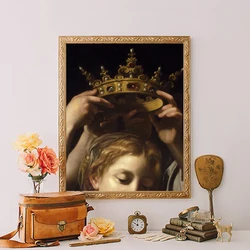 Woman Crown Portrait Altered Art Prints Antique Wall Picture Vintage Poster Gallery Decoration Eclectic Wall Art Canvas Painting