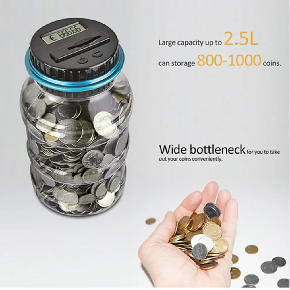 อิเล็กทรอนิกส์ดิจิตอล Piggy Bank จอแสดงผล LCD อิเล็กทรอนิกส์ธนาคารเหรียญเงินกล่อง Jar เคาน์เตอร์ที่ด...